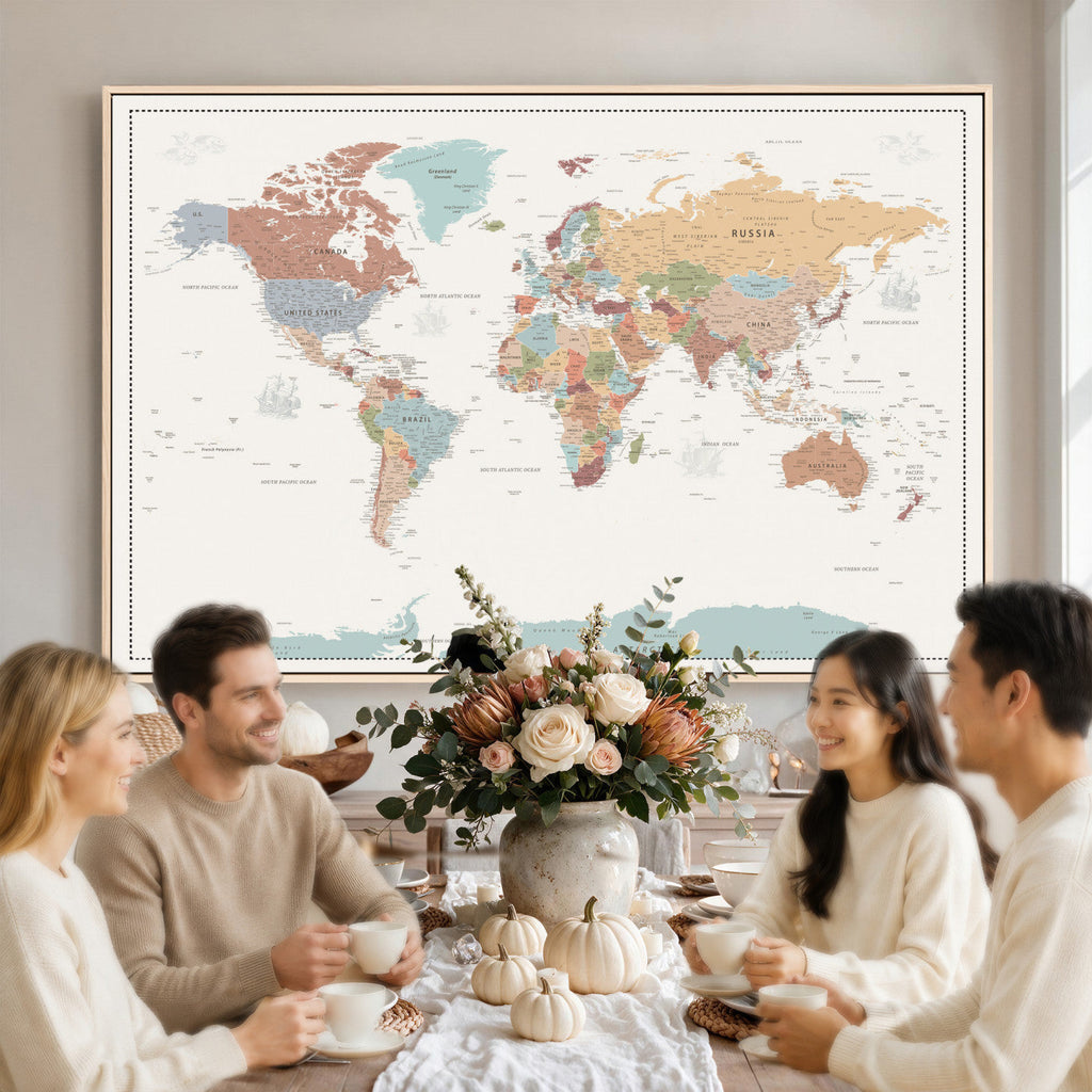 Pastel Colors World Map Wall Art Canvas Print
