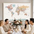 Pastel Colors World Map Wall Art Canvas Print
