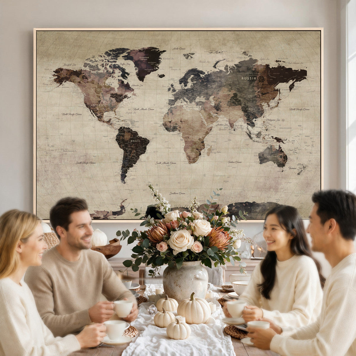 World Map Canvas Print, Detailed Map of the World, Adventure Gift for Couples and Anniversaries