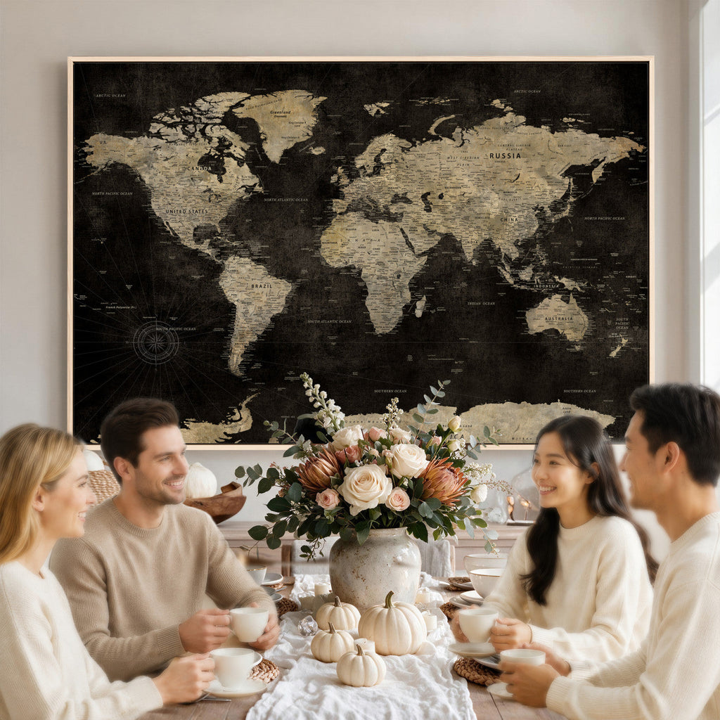 Push Pin World Map Canvas Wall Art Print, Interactive Travel Map