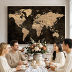Brown World Map Canvas Print | Modern Travel Map Wall Art