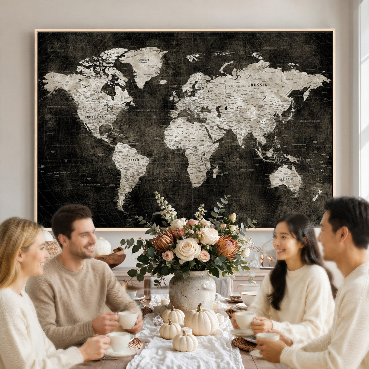Vintage World Map Wall Art Canvas Print | Framed Large Map Wall Art