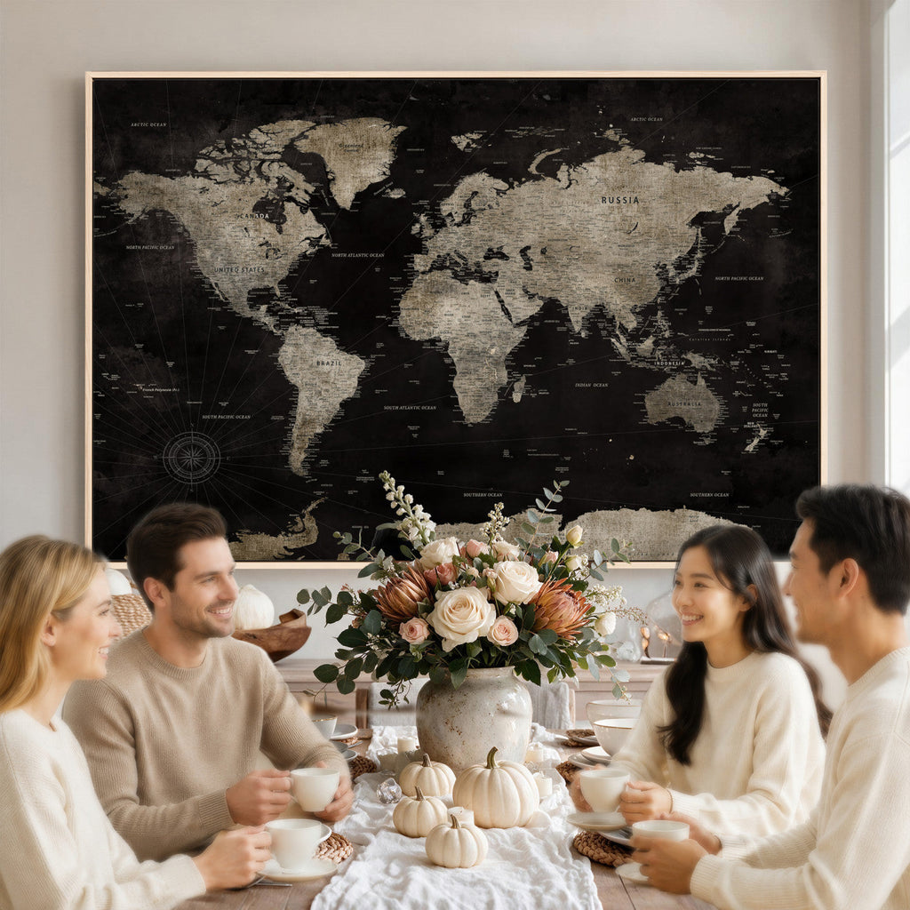 Detailed World Map Wall Art Print | Large Framed World Map Canvas