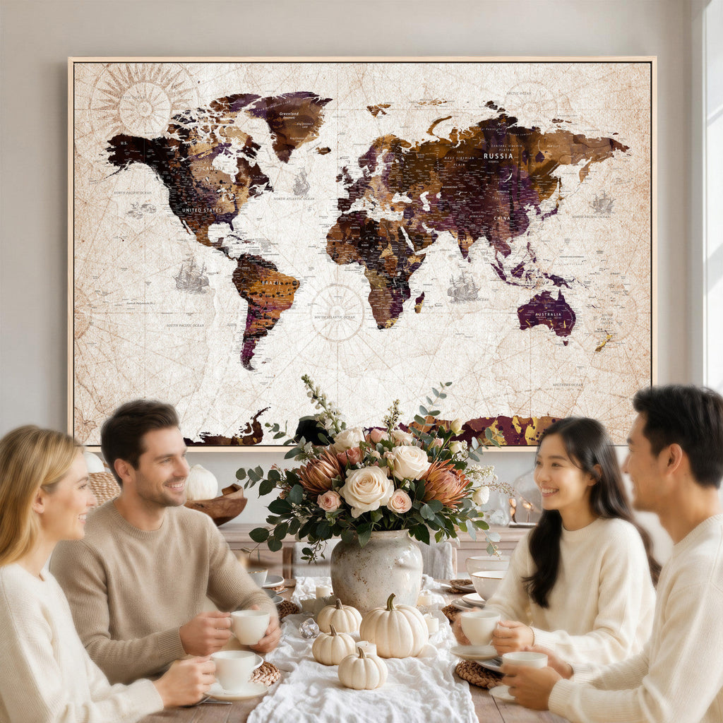 Blue Watercolor World Map Canvas Print | Framed Modern Wall Art