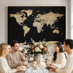 Beige World Map Canvas Wall Art Print, Minimal Black and Beige Map