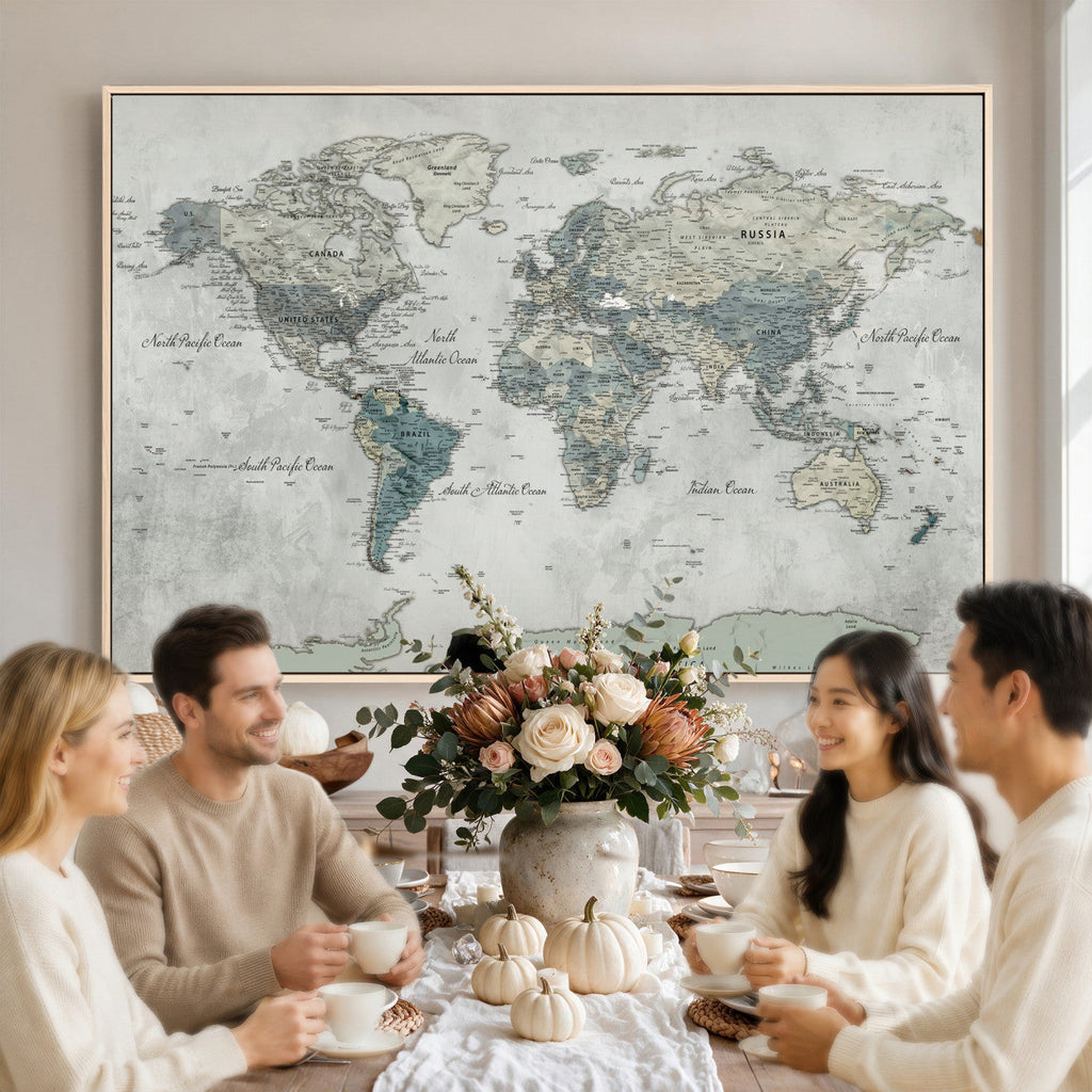 Neutral Vintage World Map Canvas Wall Art Print, Classic Map Artwork