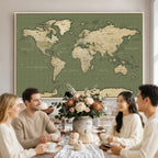 Vintage World Map Canvas Wall Art Print, Classic Global Map Artwork