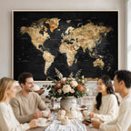 World Map Canvas Wall Art with Famous Landmarks | Framed Travel Map