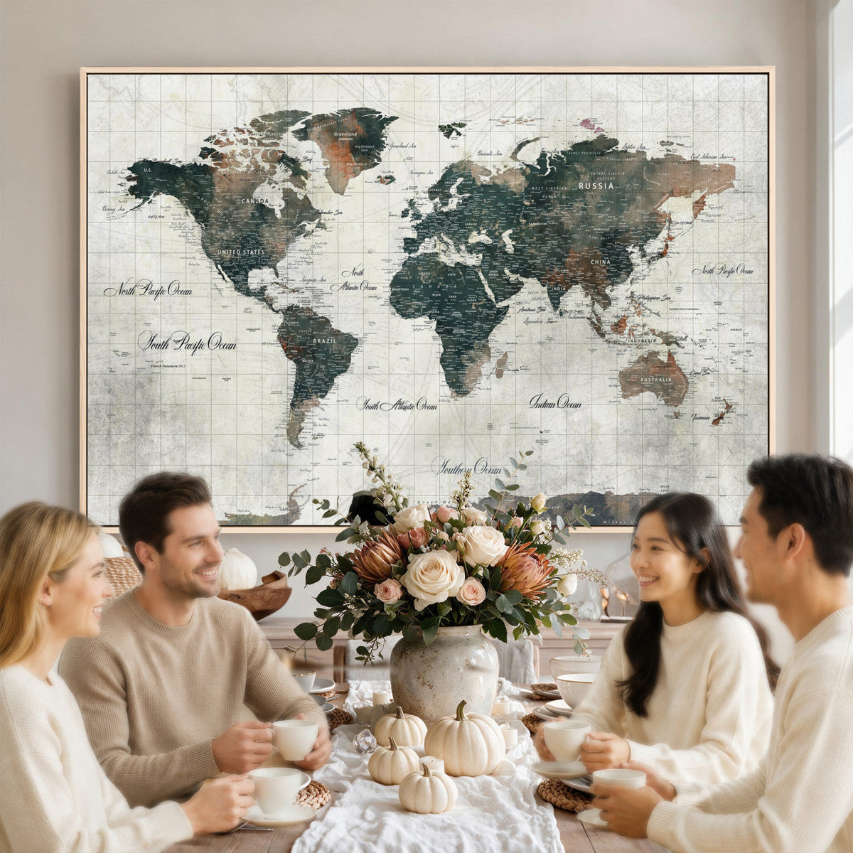 World Map Canvas Print | Framed Travel Map Wall Art for Couples