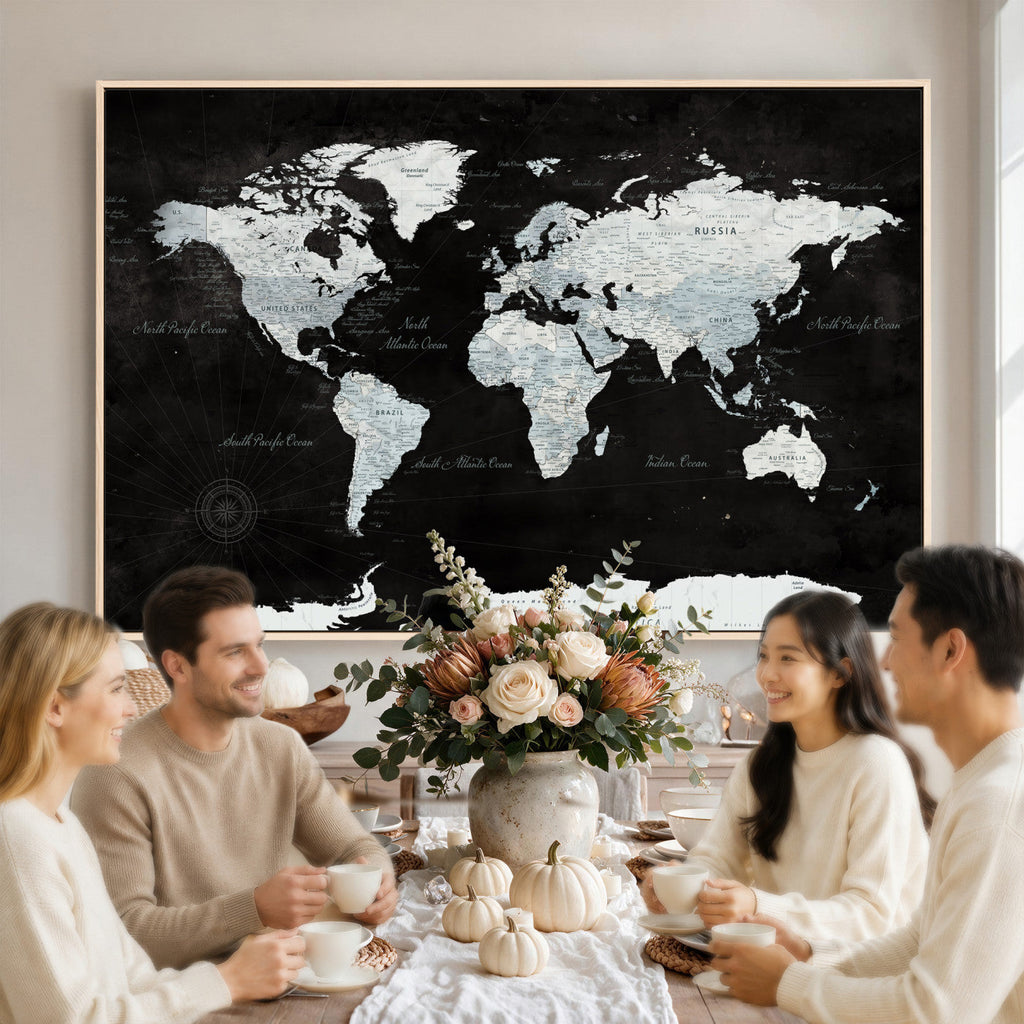 World Map Canvas Print | Framed Push Pin Wall Art, Color Splash Travel Map