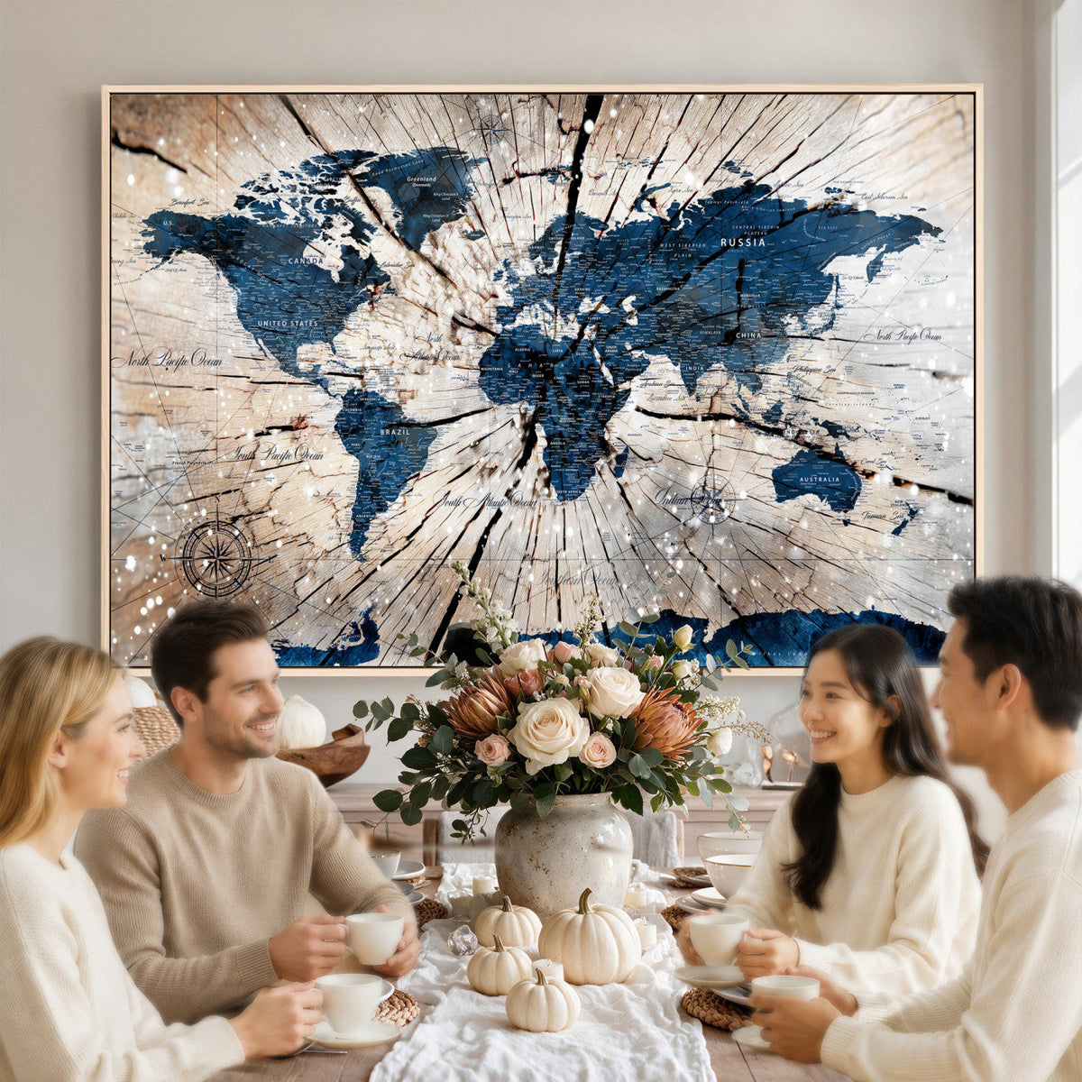 Rustic World Map Canvas Print | Framed Wall Art for Couples