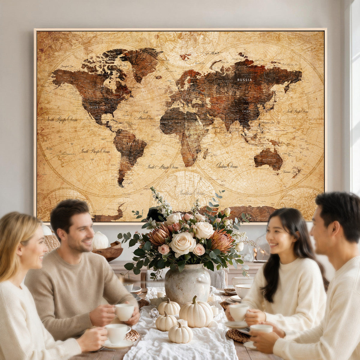 Modern Red and Gray World Map Canvas Print | Framed Wall Art