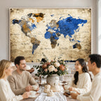 World Map Canvas Print | Colorful Abstract Travel Map, Framed Wall Art