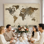 Vintage World Map Canvas Wall Art | Framed Antique Style Travel Map