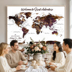 Custom Push Pin World Map Wall Art Canvas Print | Personalized Travel Map