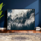 Foggy Mountain Forest Canvas Print, Misty Pine Trees Nature Wall Art