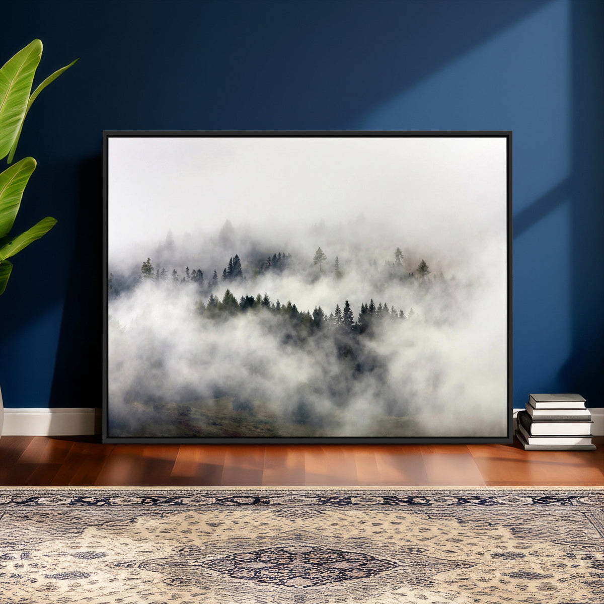 Foggy Forest Wall Art Canvas Print, Misty Pine Tree Landscape