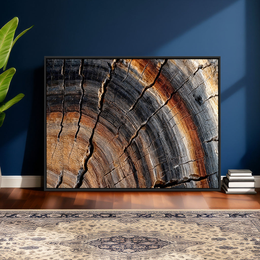 Abstract Tree Ring Wall Art Print, Natural Rustic Wood Grain Canvas