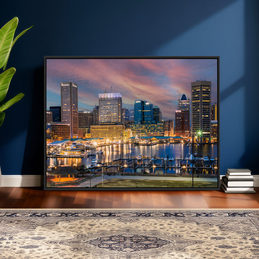 Baltimore Skyline Wall Art Canvas Print, Baltimore Downtown Night Cityscape