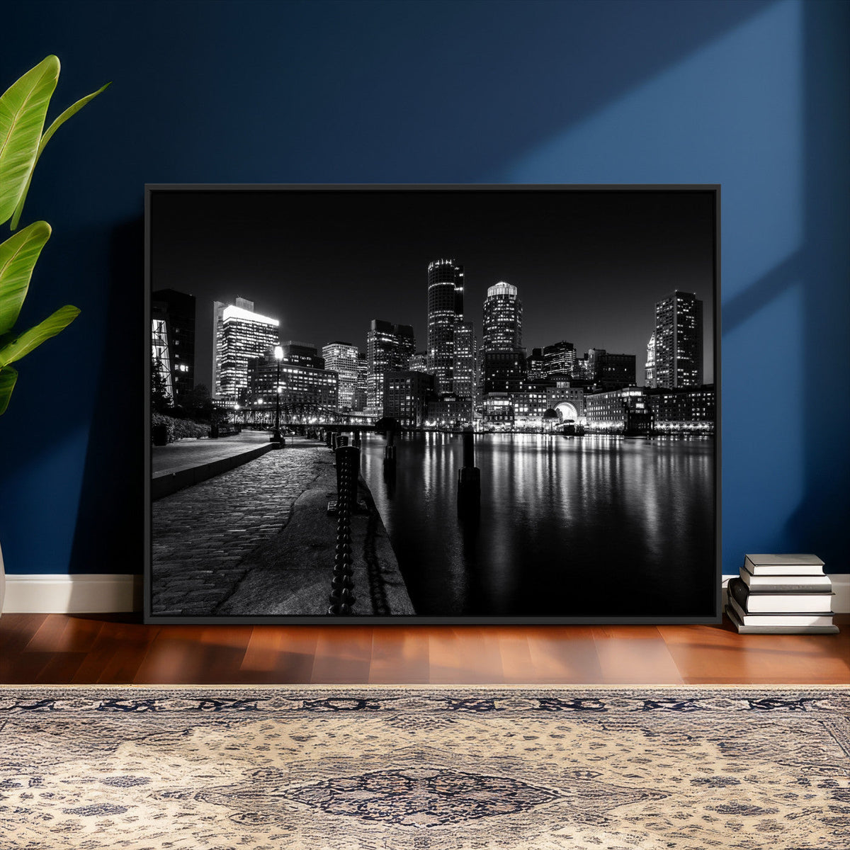 Boston Wall Art Canvas Print, Boston City Downtown Night Cityscape