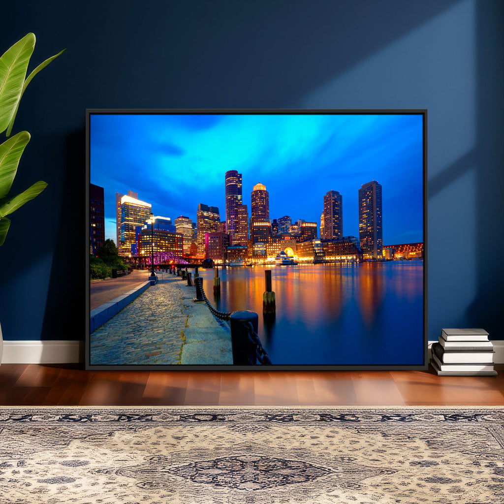 Boston Wall Art Canvas Print, Boston City Downtown Night Cityscape