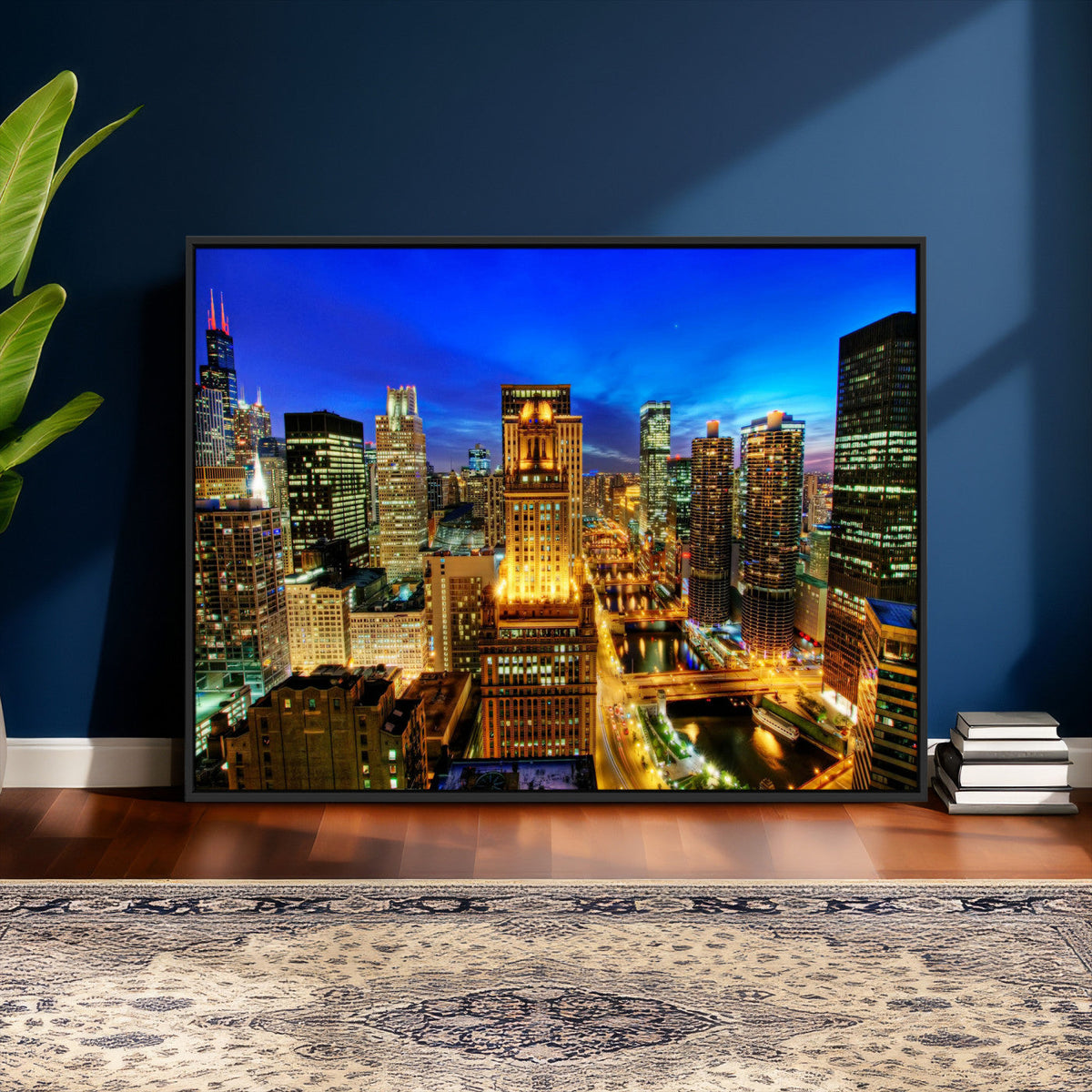 Chicago Wall Art Canvas Print - Chicago City Downtown Night Cityscape
