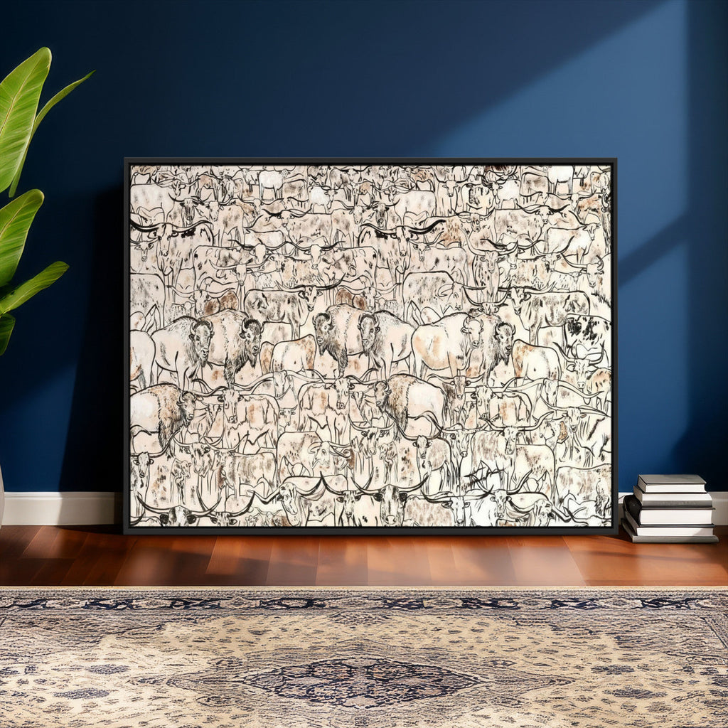 Abstract Bison Wall Art Canvas Print, Abstract Animal Art for Cabin Decor