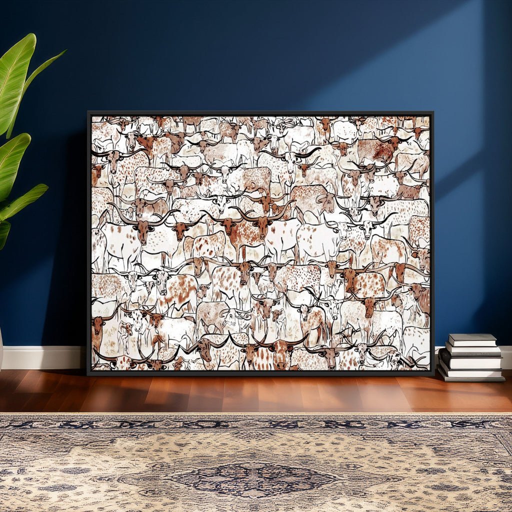 Abstract Longhorn Herd Wall Art Canvas Print