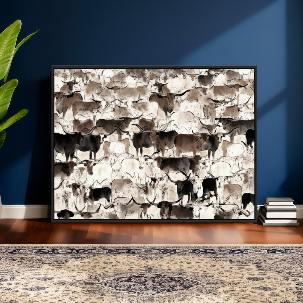 Abstract Texas Longhorn Print, Longhorn Herd Print
