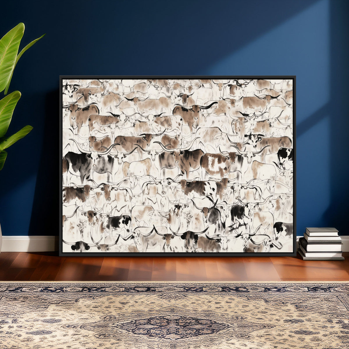 Abstract Texas Cow Canvas Print for Cabin and Western Home Decor