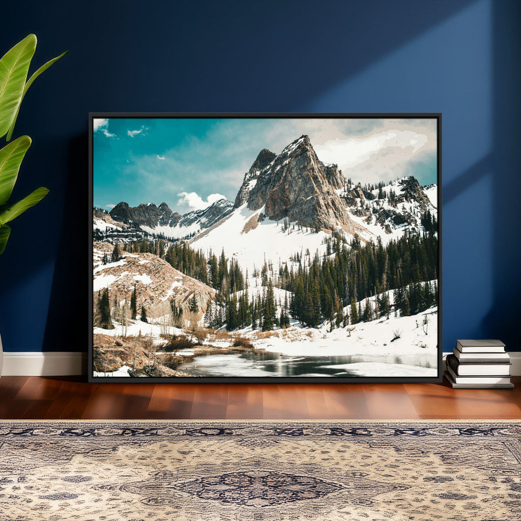 Snowy Mountain Wall Art Canvas Print, Alpine Pine Forest