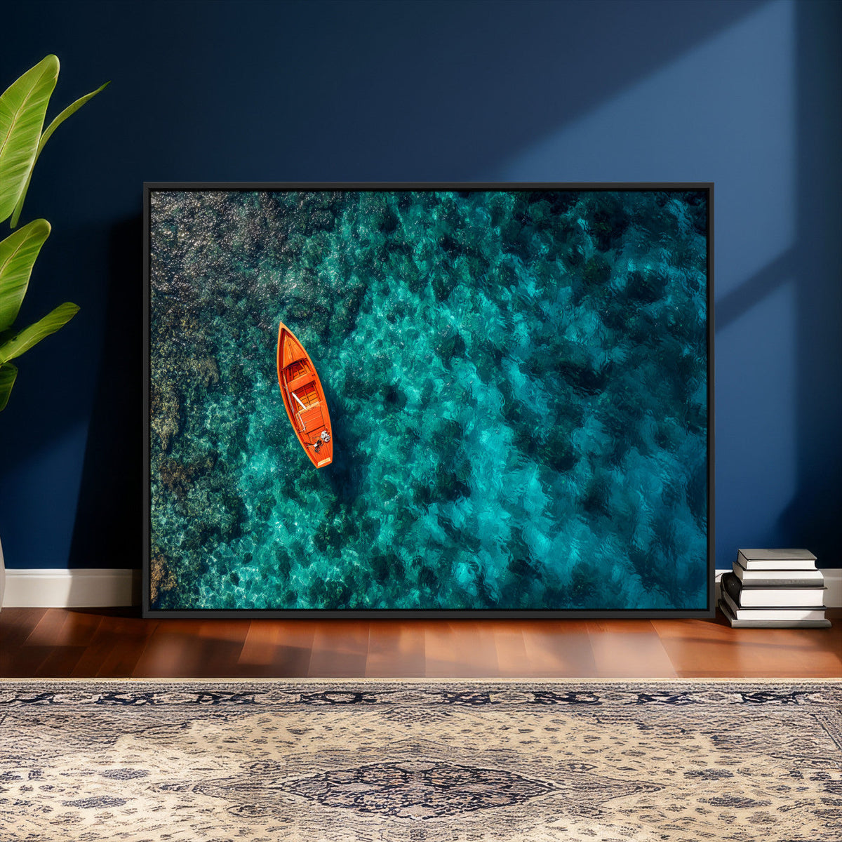 Turquoise Ocean Boat Wall Art Canvas Print