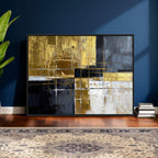 Gold Navy Abstract Wall Art Canvas Print, Modern Luxury Geometric Art for Living Room and Office