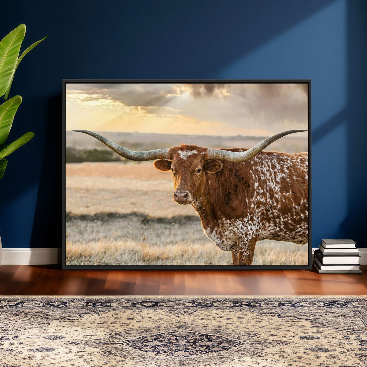 Texas Longhorn Wall Art Canvas Print, Western Ranch Bull Photography