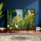 Gustav Klimt Boho Mountain Landscape Large Wall Art, Gold Sun and Flowers Print