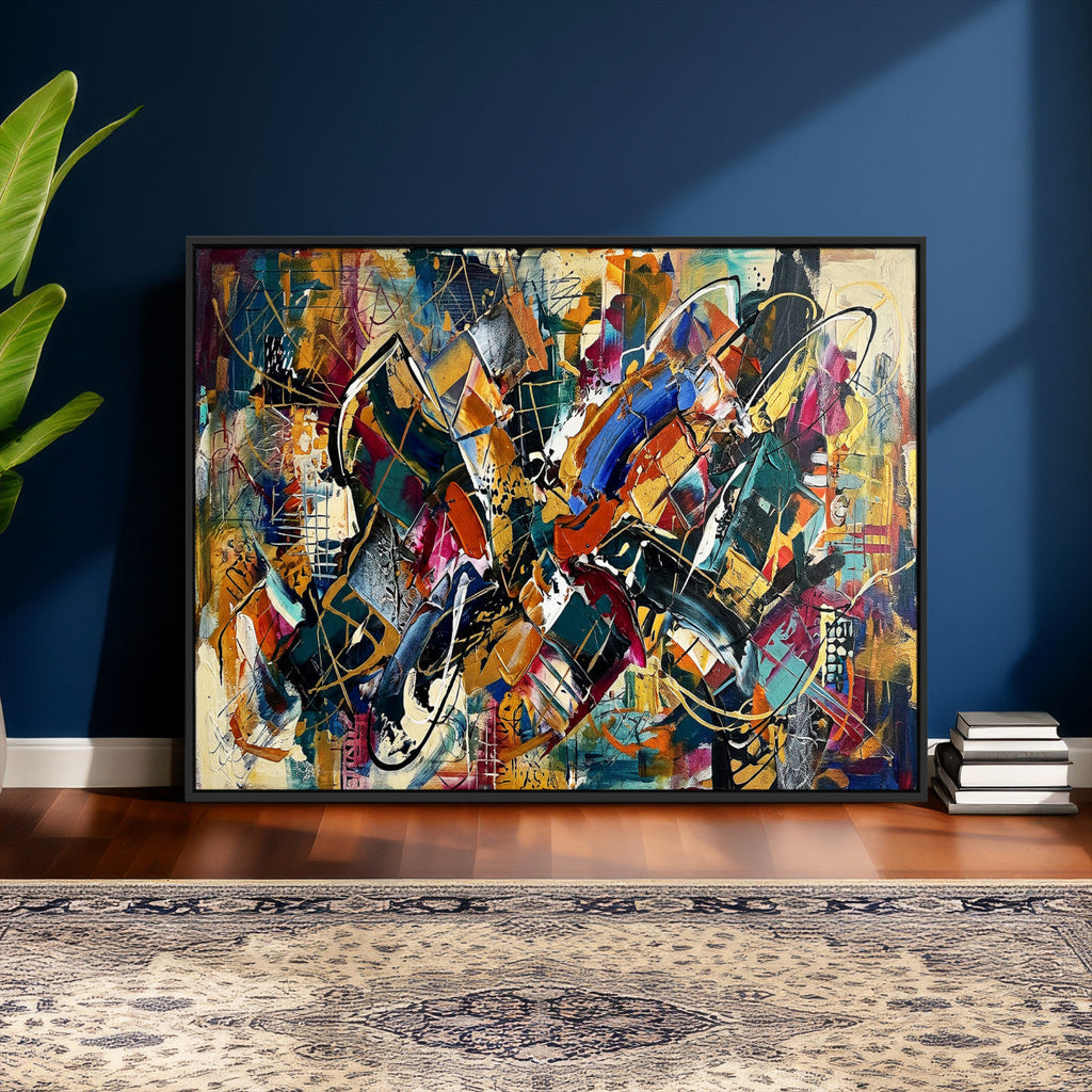 Geometric Abstract Wall Art Canvas Print, Orange Blue