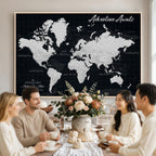 Personalized Black Push Pin Travel Map Canvas Print, Couples Countries Visited Map, Entryway and Hallway Decor