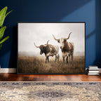 Texas Longhorn Canvas Wall Art Western Bull Desert, Rustic Farmhouse Wall Decor