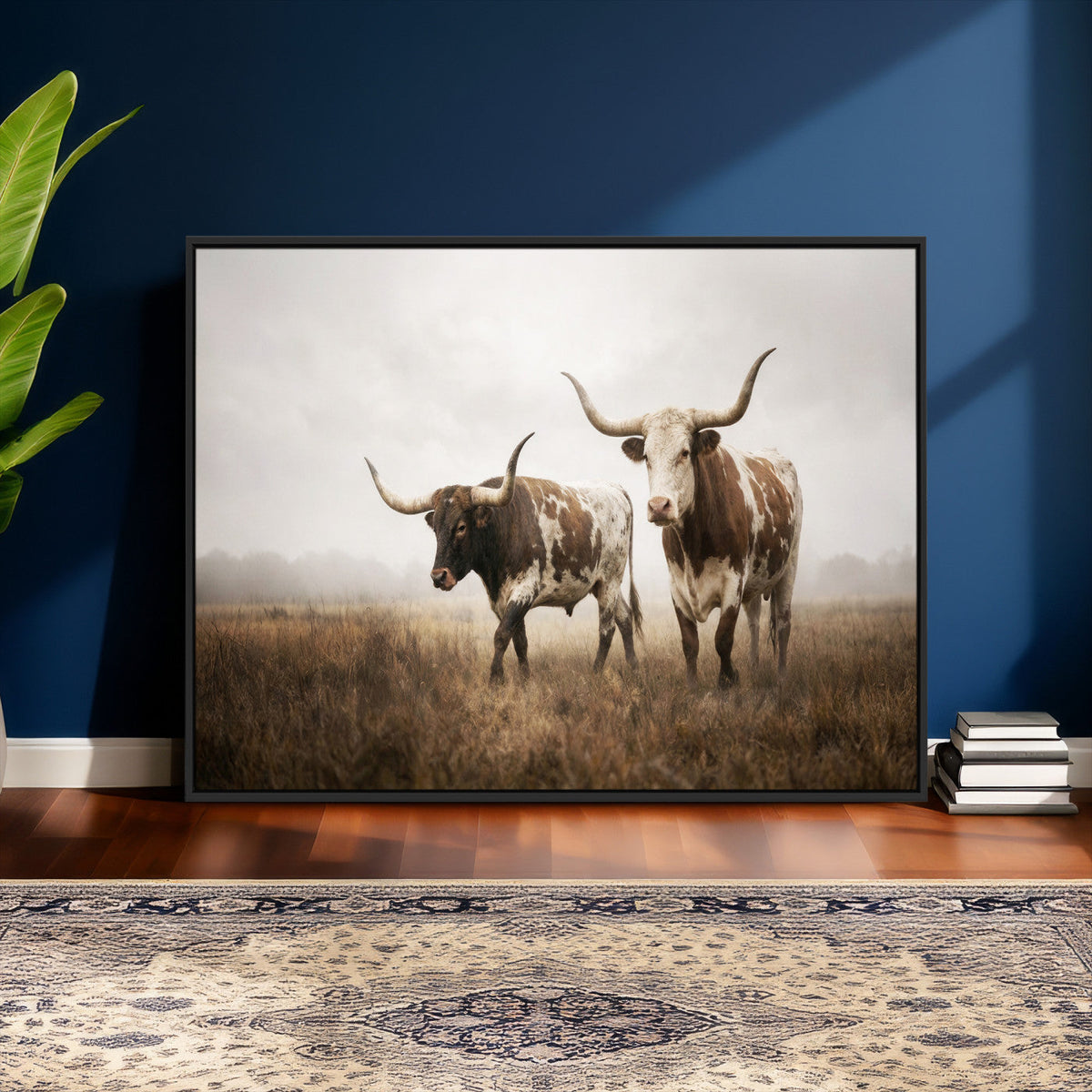 Texas Longhorn Canvas Wall Art Western Bull Desert, Rustic Farmhouse Wall Decor