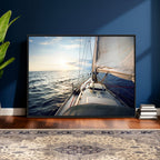 Sailboat Wall Art Canvas Print, Ocean Sunset Sailing Framed Artwork