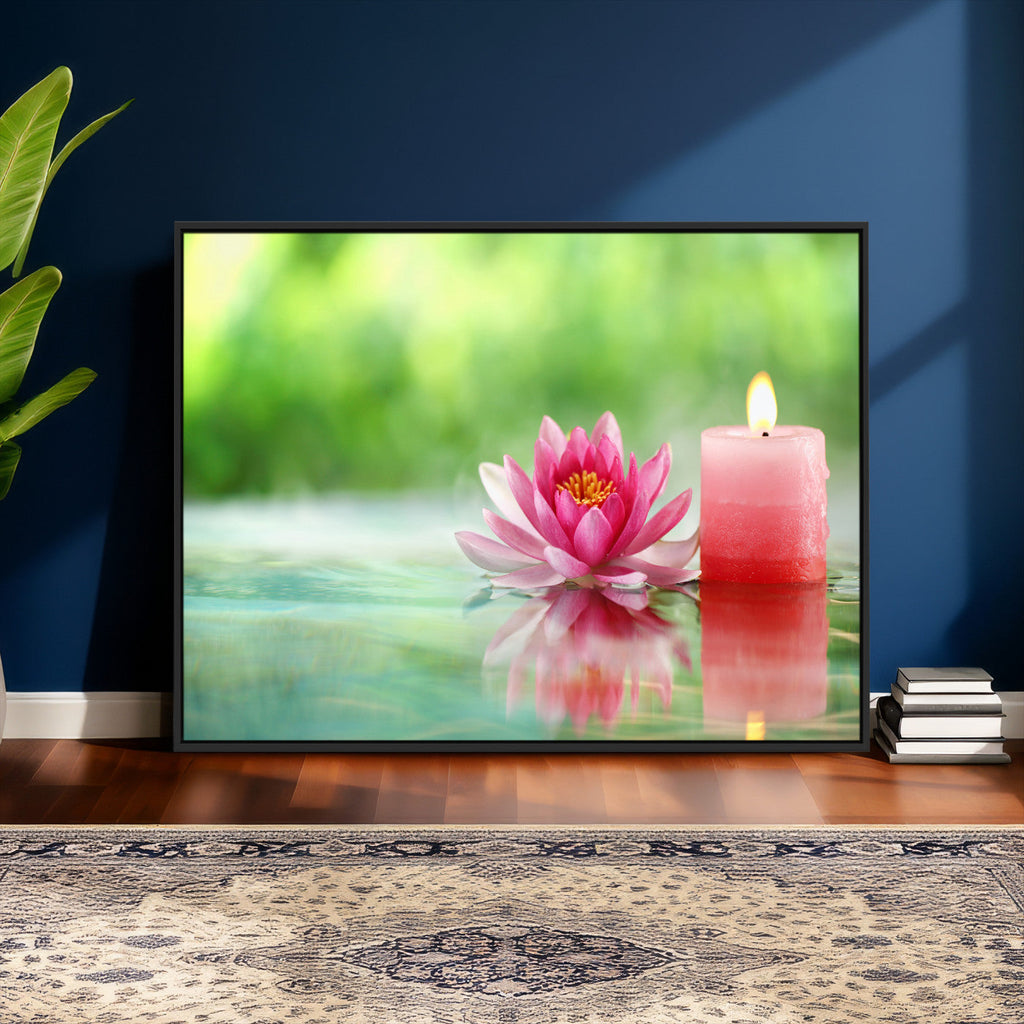 Zen Lotus Candle Canvas Wall Art, Pink Spa Meditation Decor