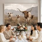 Rustic Texas Longhorn Cow Canvas Wall Art Print, Farm Animal Photography