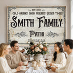 Custom Family Patio Sign Canvas, Personalized Rustic Backyard Decor