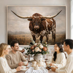 Texas Longhorn Wall Art Canvas Print | Brown Horned Bull Rustic Western Decor