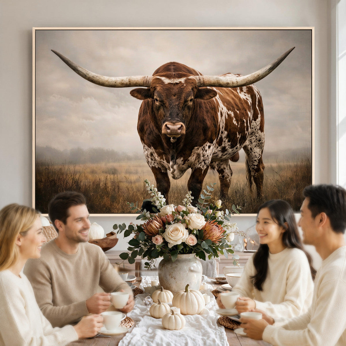 Texas Longhorn Wall Art Canvas Print | Brown Horned Bull Rustic Western Decor