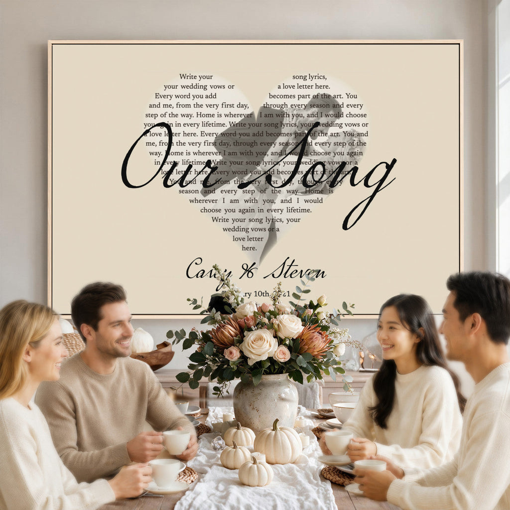 Lyrics Heart Canvas Print, Personalized Song Lyrics and Photo Wall Art
