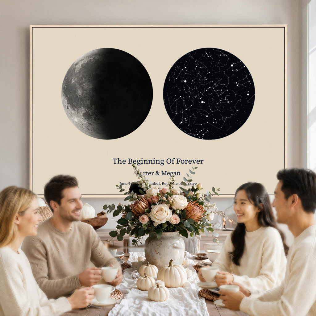 Moon and Stars Canvas Print, Personalized Moon Phase and Star Map Art