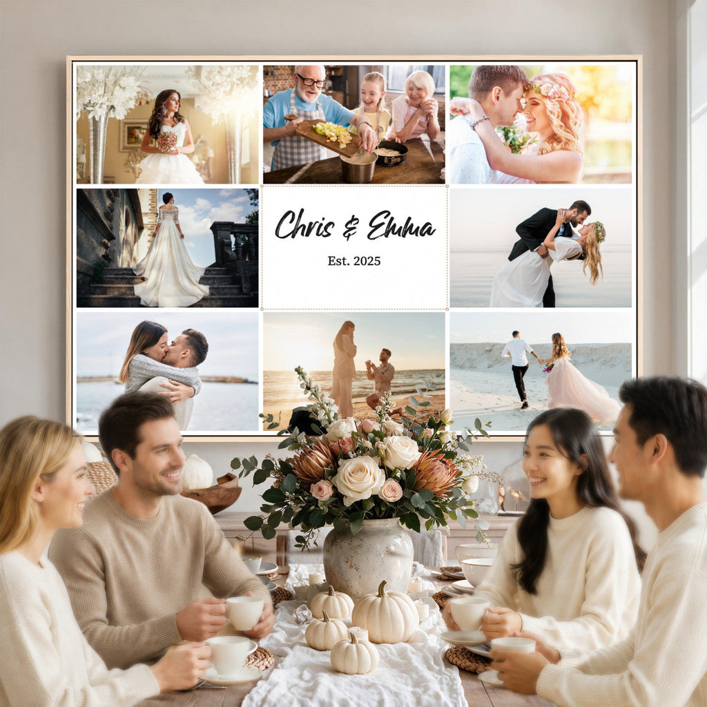 Custom Framed Photo Canvas, Personalized Family Picture Collage Print
