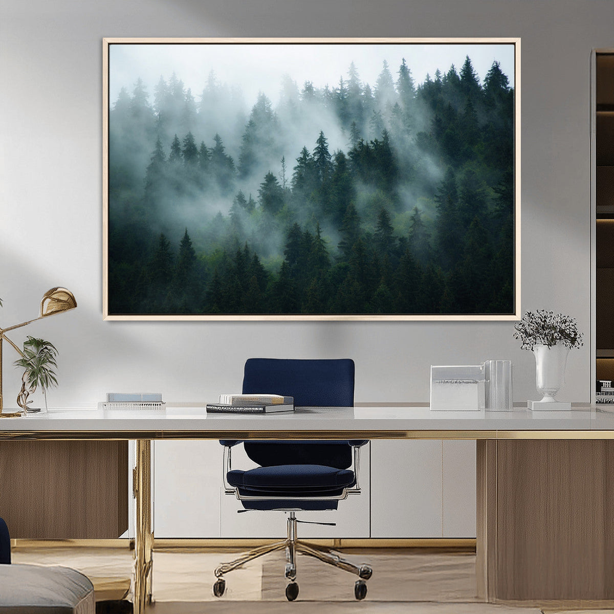 Misty Forest Wall Art | Serene Green Landscape Canvas Print