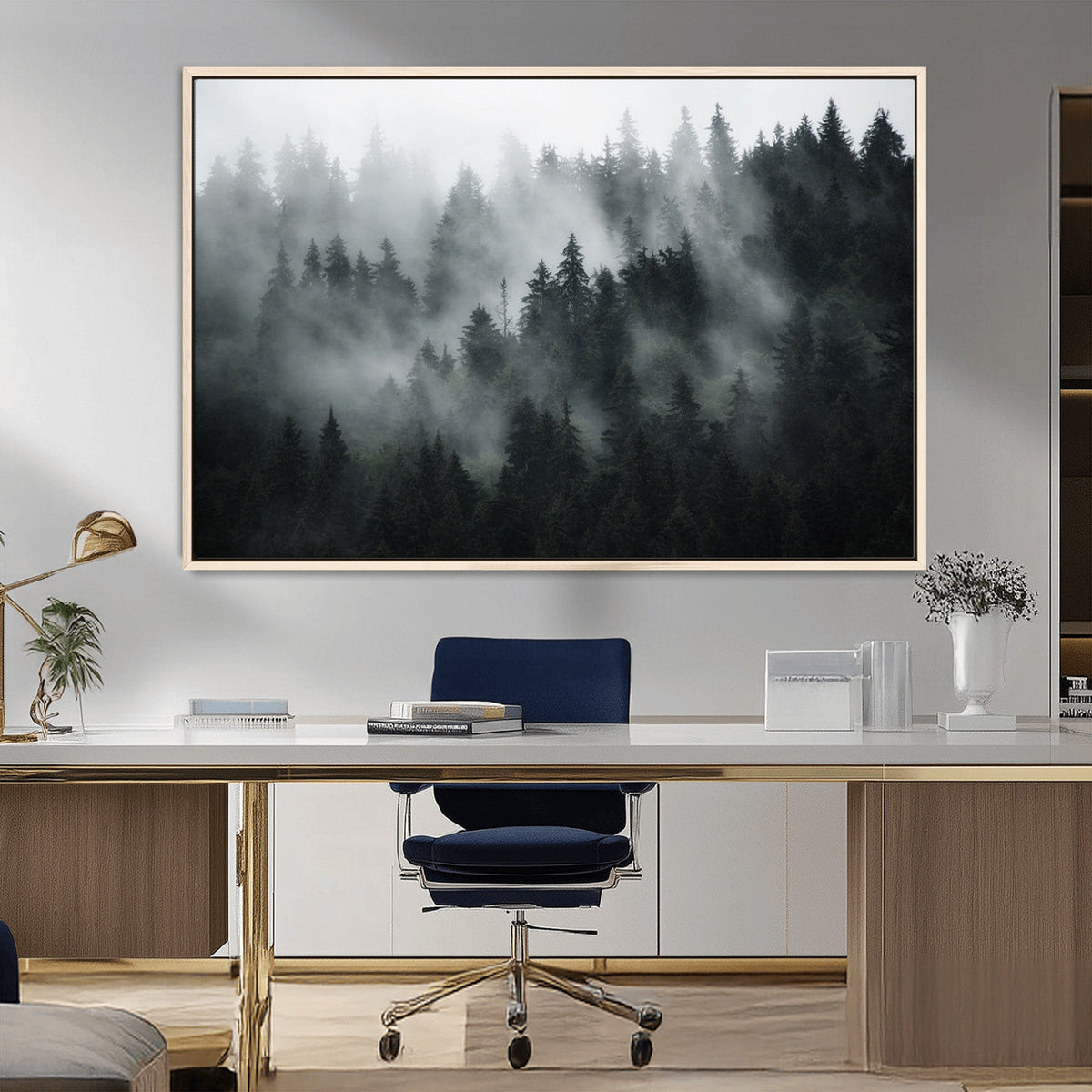 Foggy Forest Wall Art Canvas Print | 3 Panel Large Misty Landscape